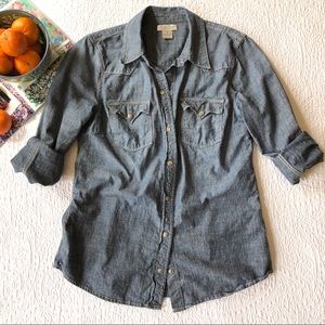Lucky Brand Chambray Snap Front Button Down